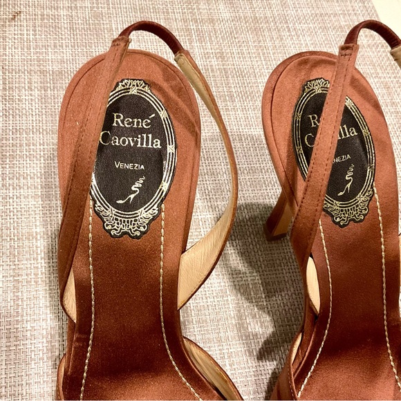 Rene Caovilla Brown Satin Heels with Embellishments - Picture 3 of 13